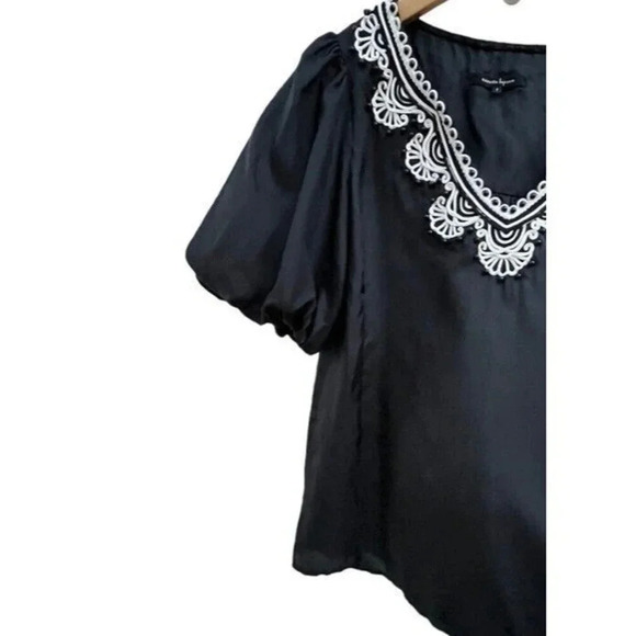 Nanette Lepore Silk Blouse‎ Embroidered Beaded V-neck Balloon Sleeves Size 2​​ - Picture 3 of 9